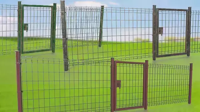 Metal gates and grating wall PBR low-poly game ready Low-poly 3D model