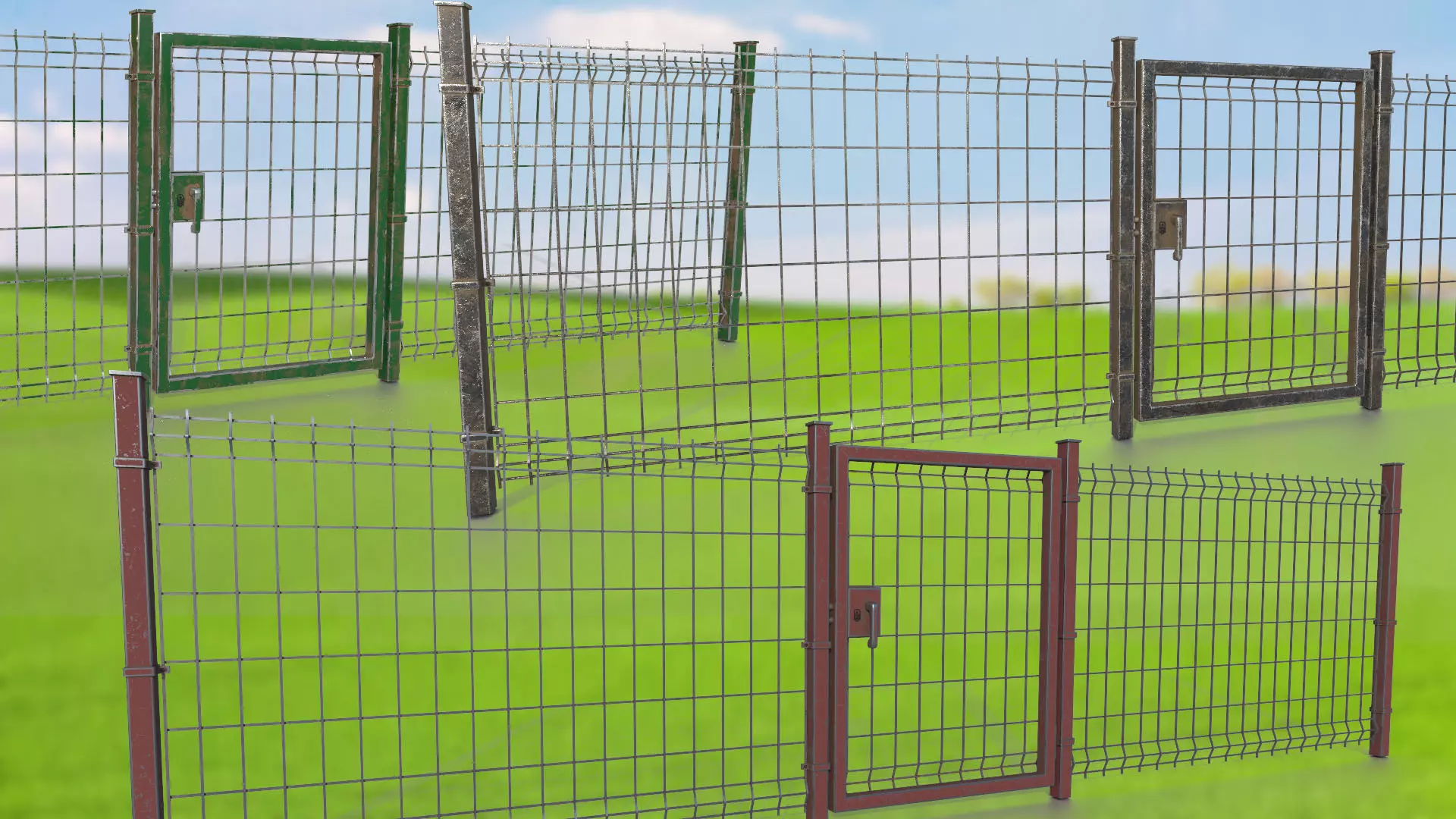 Metal gates and grating wall PBR low-poly game ready Low-poly 3D model_0