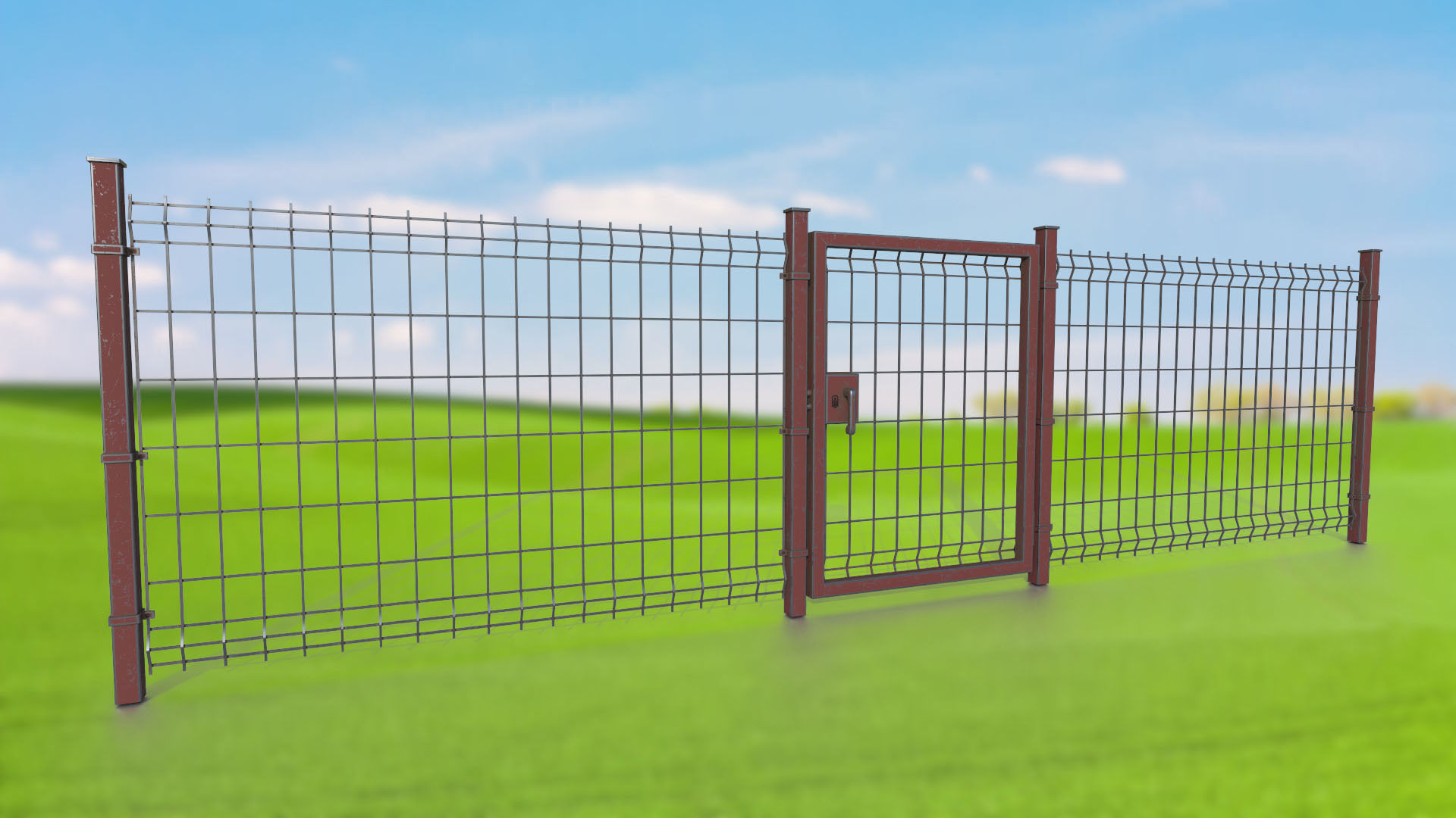 Metal gates and grating wall PBR low-poly game ready Low-poly 3D model_1
