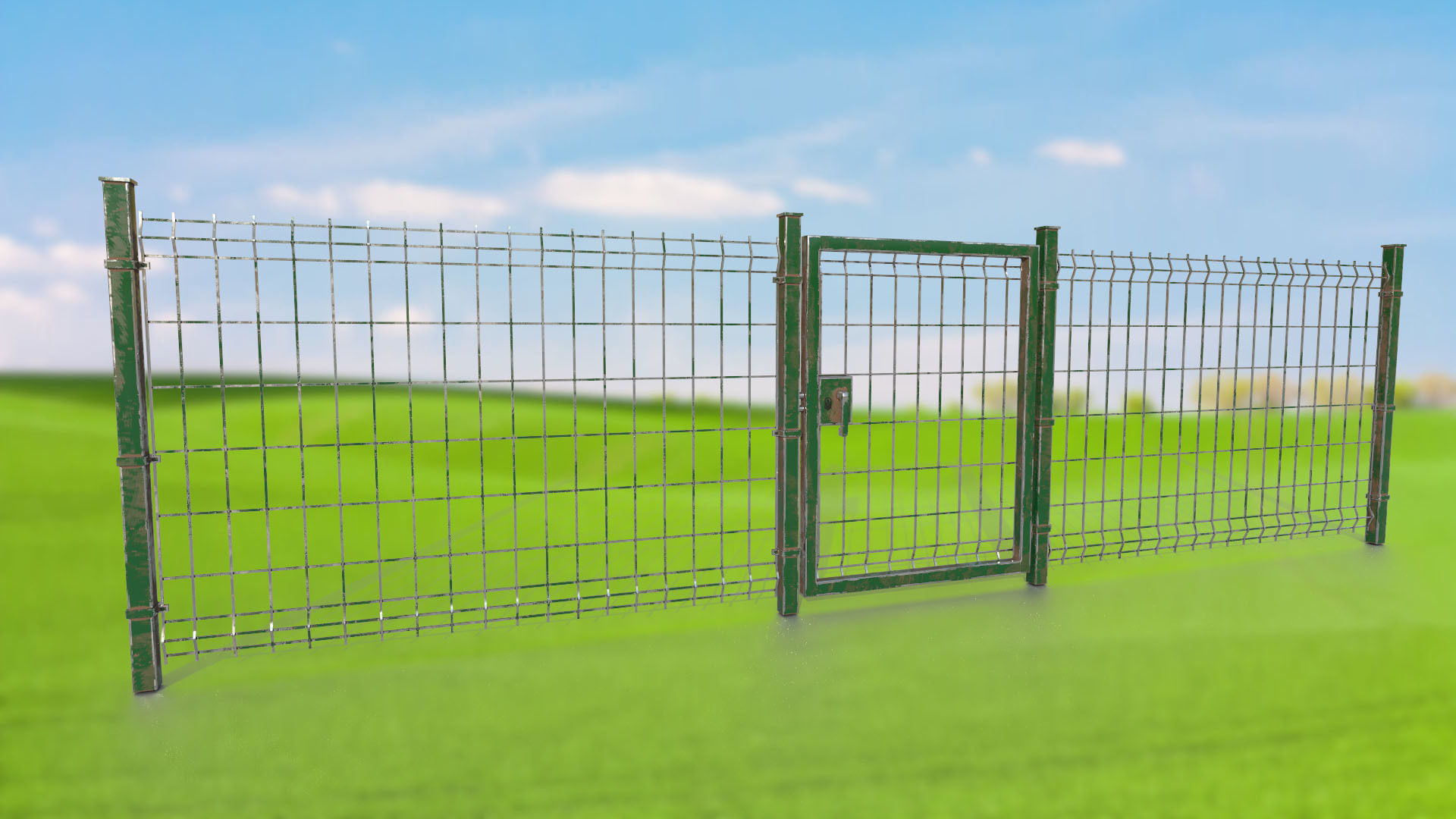 Metal gates and grating wall PBR low-poly game ready Low-poly 3D model_3