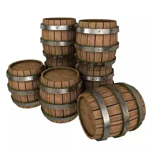 Game Ready Old Wooden Barrels Low Poly