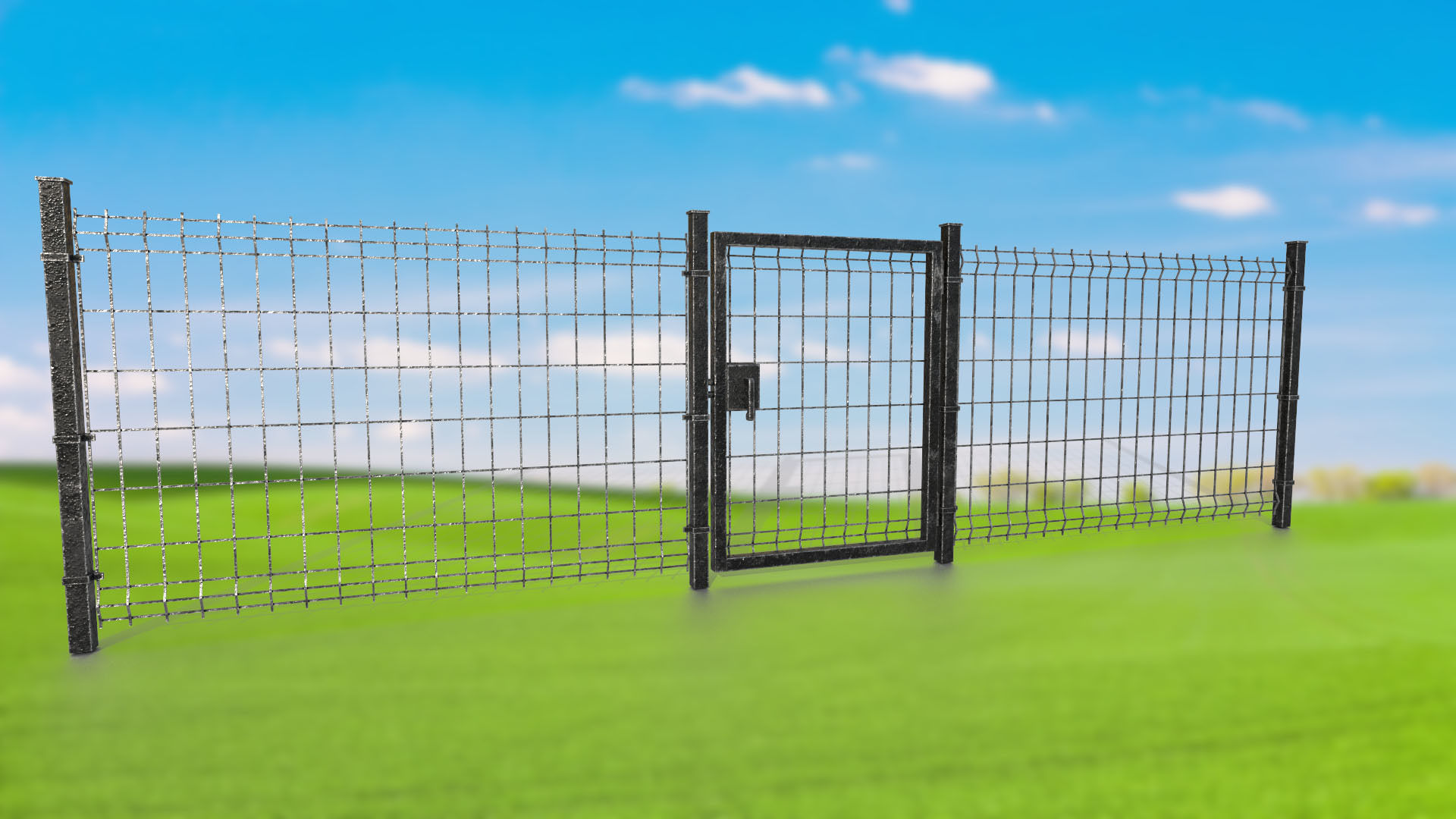 Metal gates and grating wall PBR low-poly game ready Low-poly 3D model_2