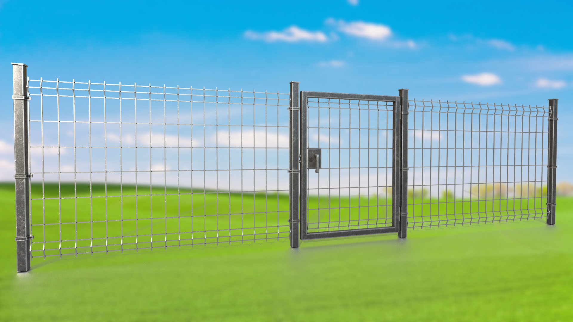Metal gates and grating wall PBR low-poly game ready Low-poly 3D model_3