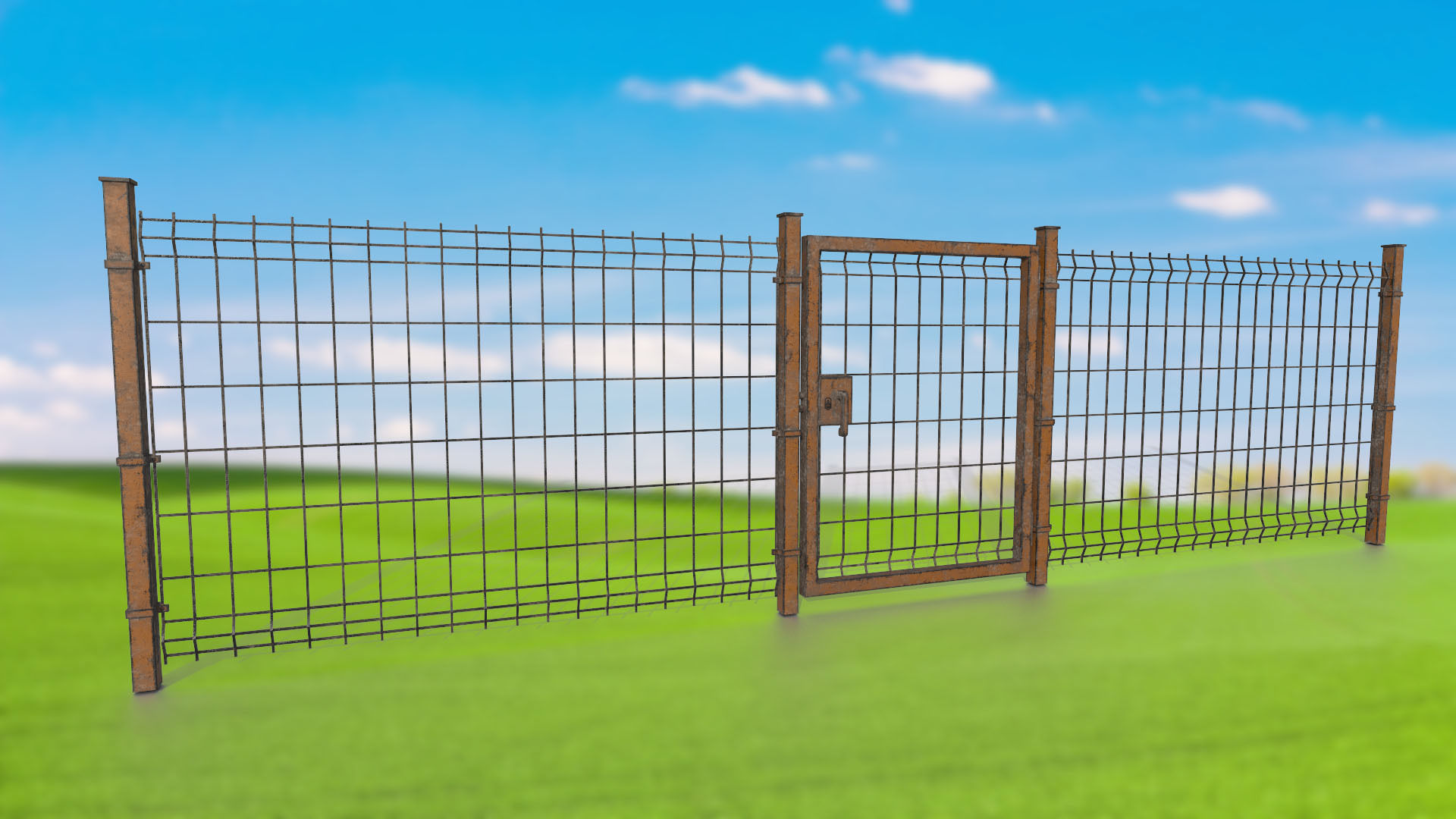 Metal gates and grating wall PBR low-poly game ready Low-poly 3D model_1