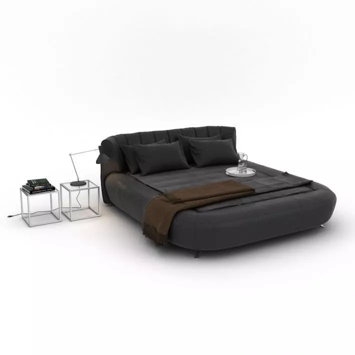 Retro Brown Cushioned Bed 3D model_0