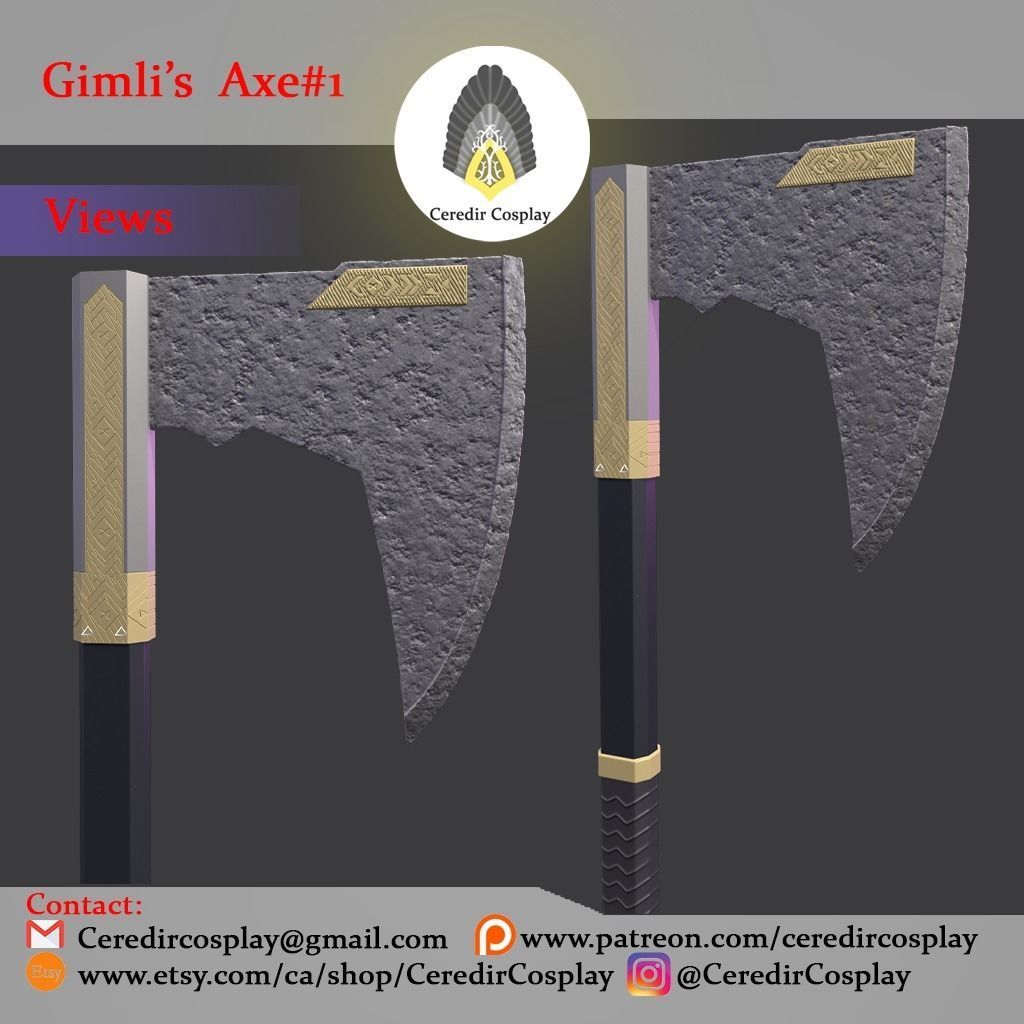 Gimli Axe 3D print model_1
