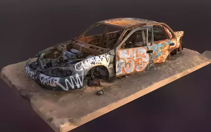 Destroyed graffiti car burned scan junk scrap 3D model