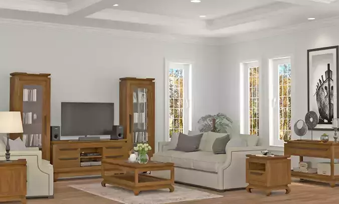 Living Room Wodden Furniture Low-poly 3D model