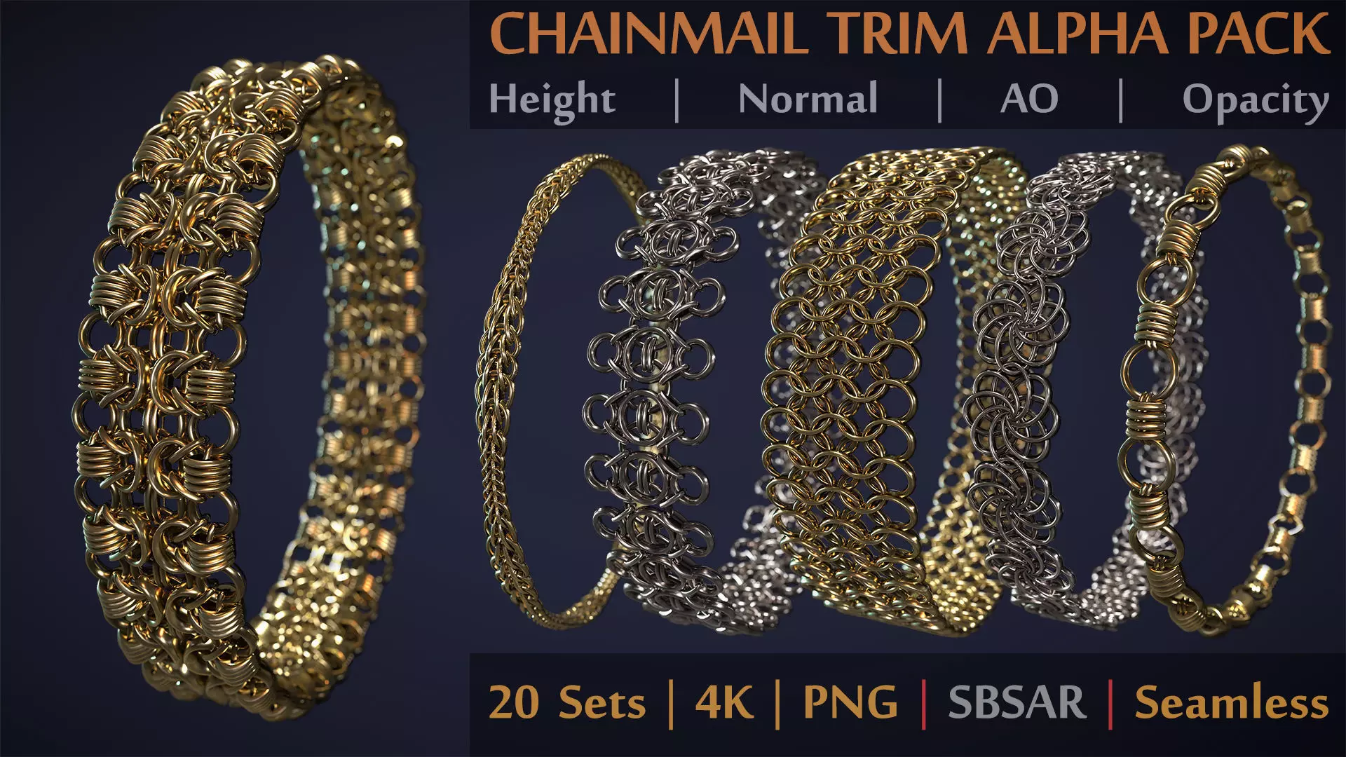 Chainmail Trims Alpha Pack - PNG - 4K - SBSAR Texture