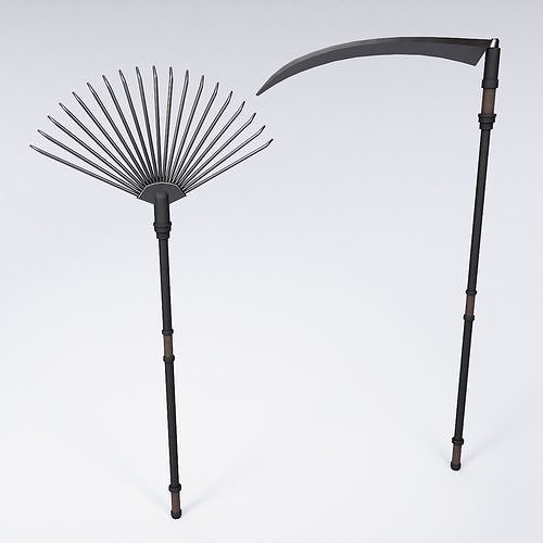 Scythe and leaf rake 3d model  3D model