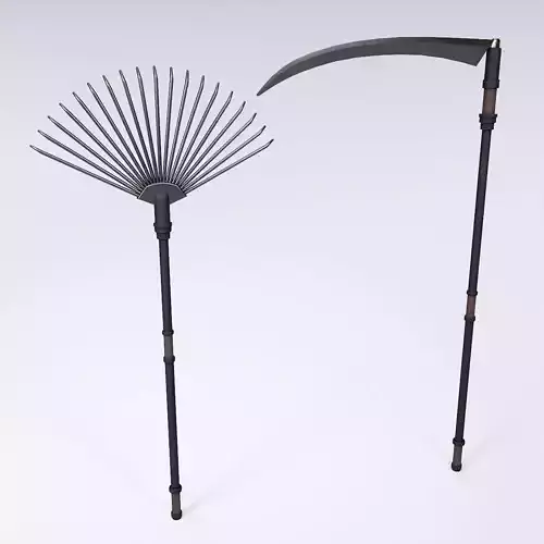 Scythe and leaf rake 3d model 