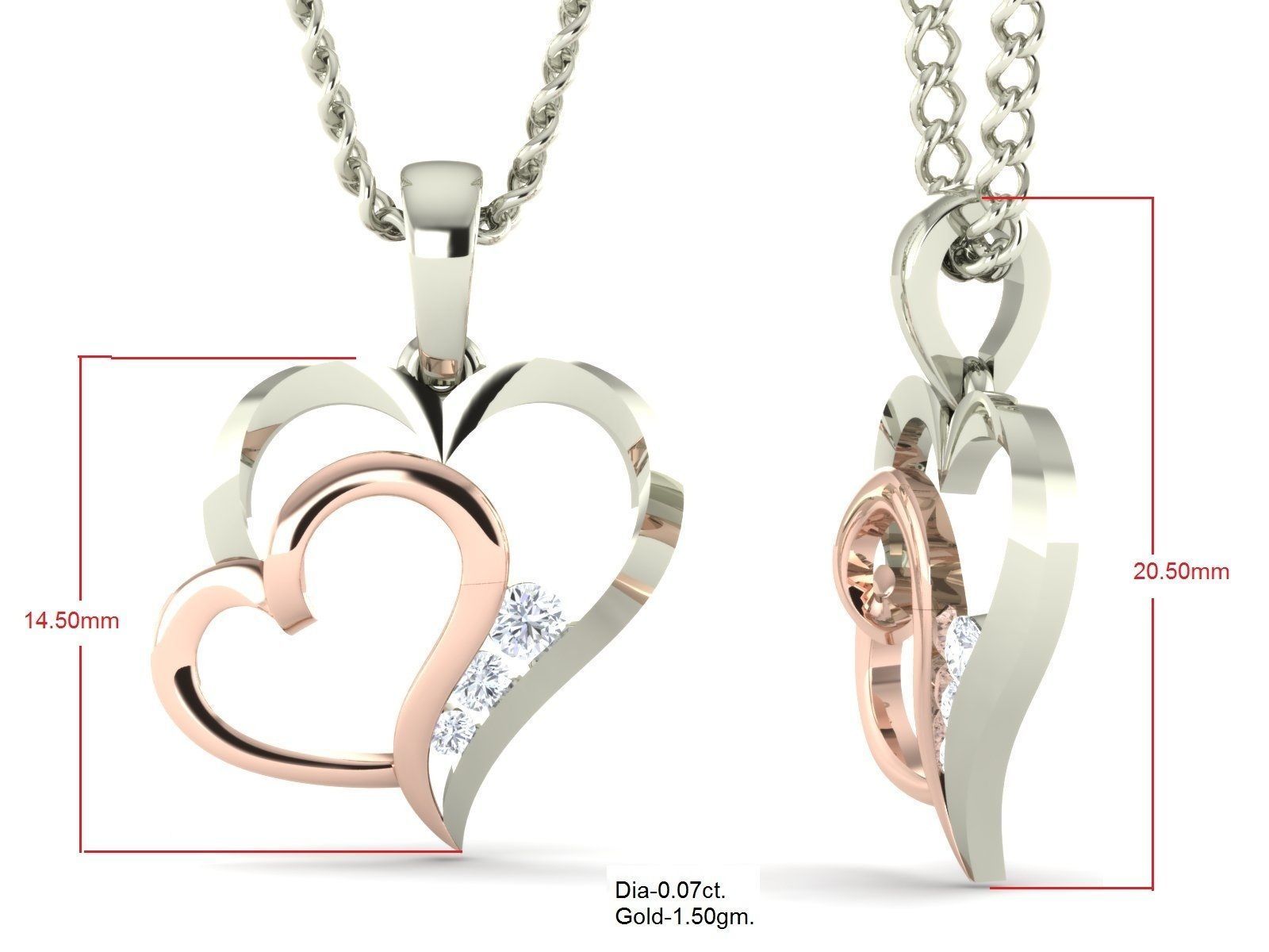 Heart Pendant for Women 3dm STL FBX OBJ Render Details 3D print model_1