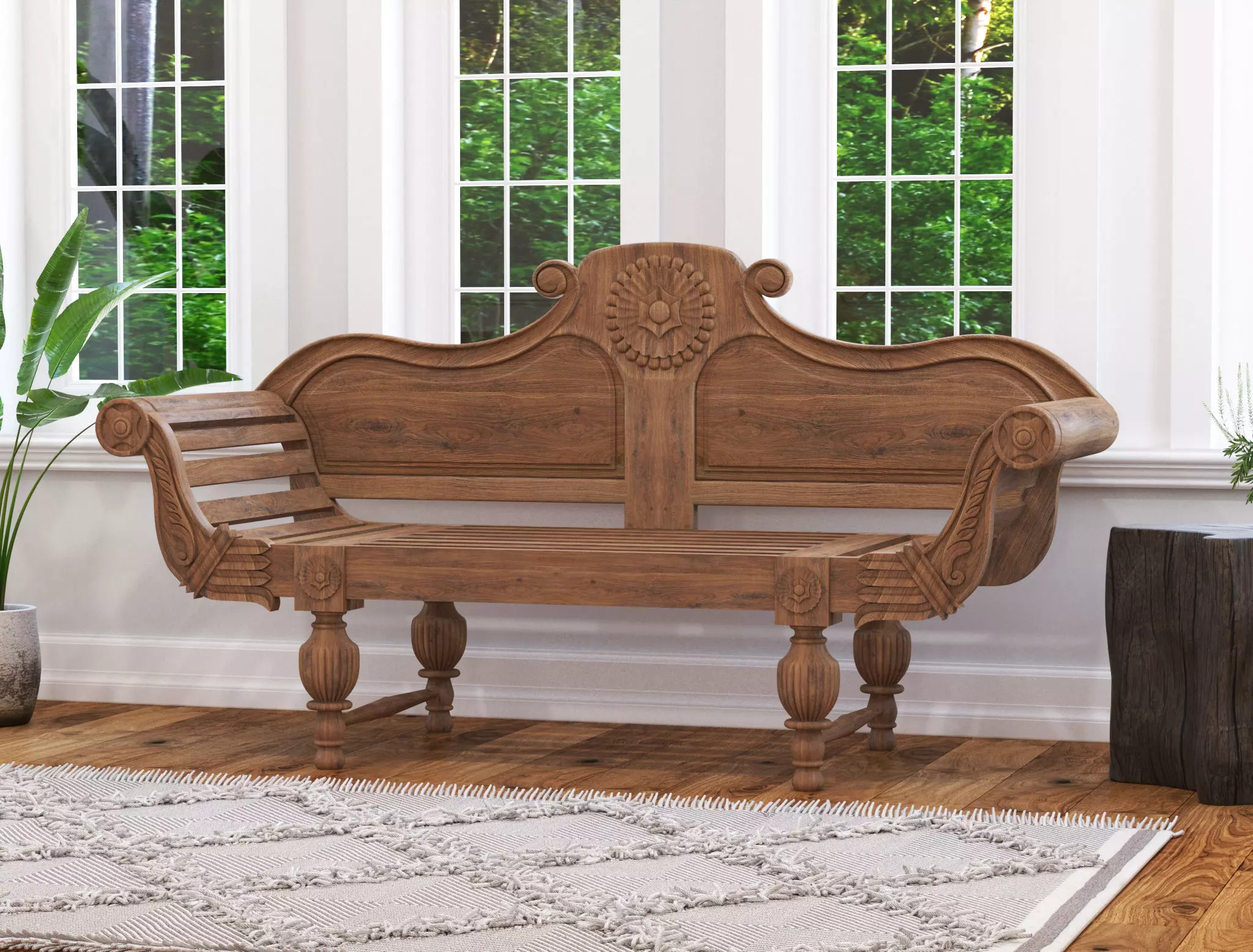 Wodden Bench Low-poly 3D model