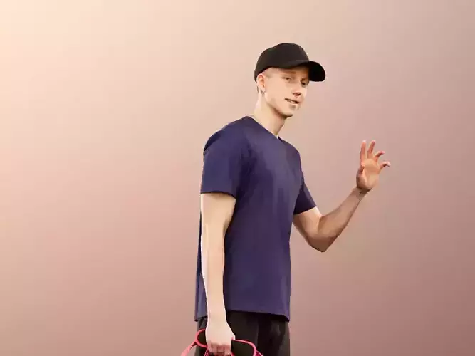 Max 13122 - Waving Young Man Walking  With Large Bag