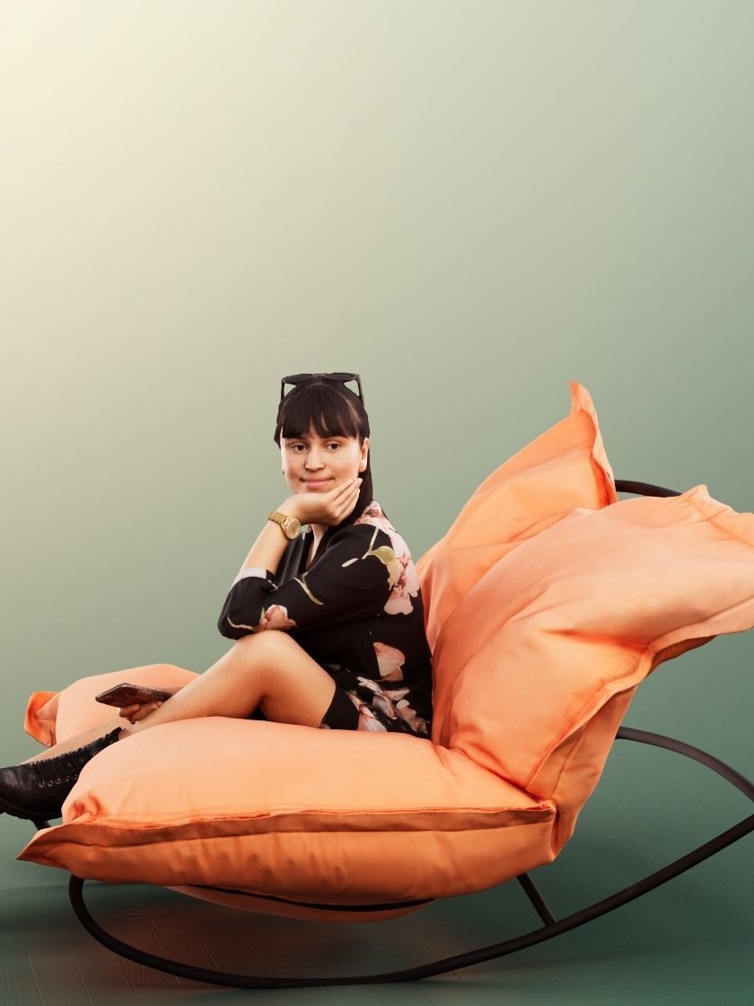 Joana 13108 - Sitting Woman In Beanbag With Phone Low-poly 3D model_3