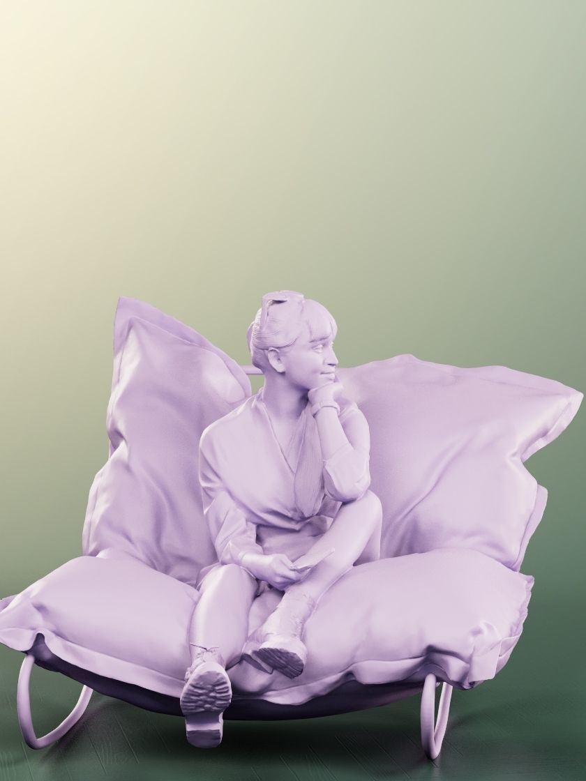 Joana 13108 - Sitting Woman In Beanbag With Phone Low-poly 3D model_4