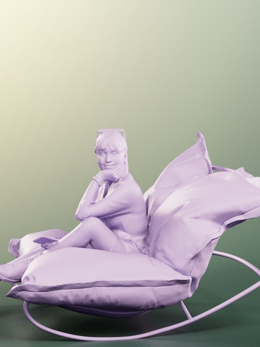 Joana 13108 - Sitting Woman In Beanbag With Phone Low-poly 3D model_5