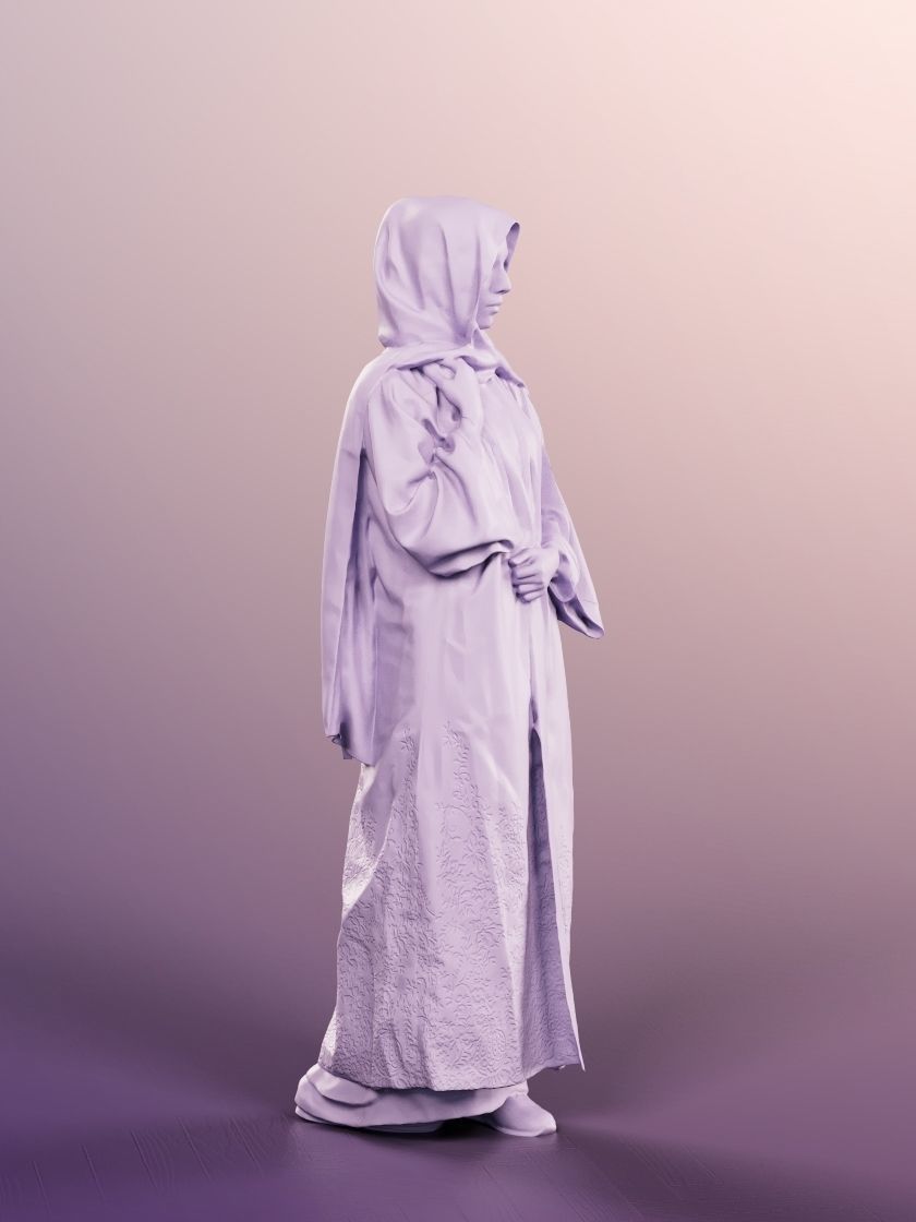 Yade 12935 - Standing Traditional Muslim Woman Low-poly 3D model_5