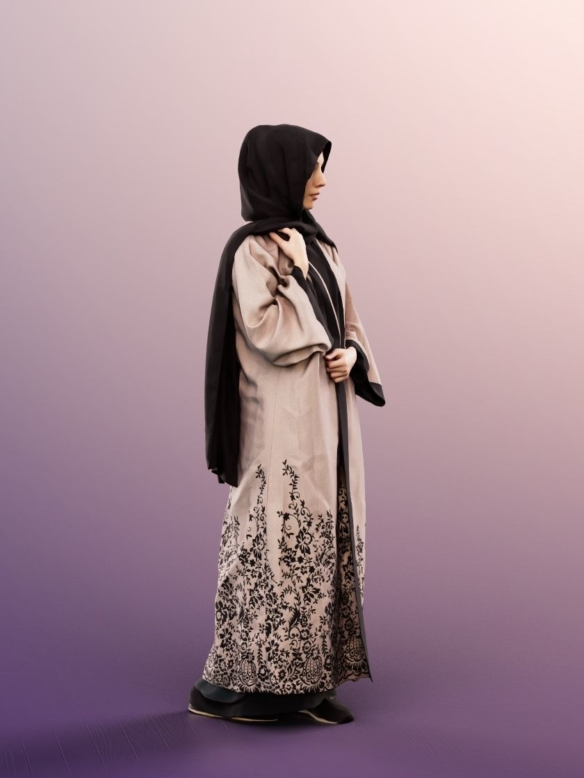 Yade 12935 - Standing Traditional Muslim Woman Low-poly 3D model_3