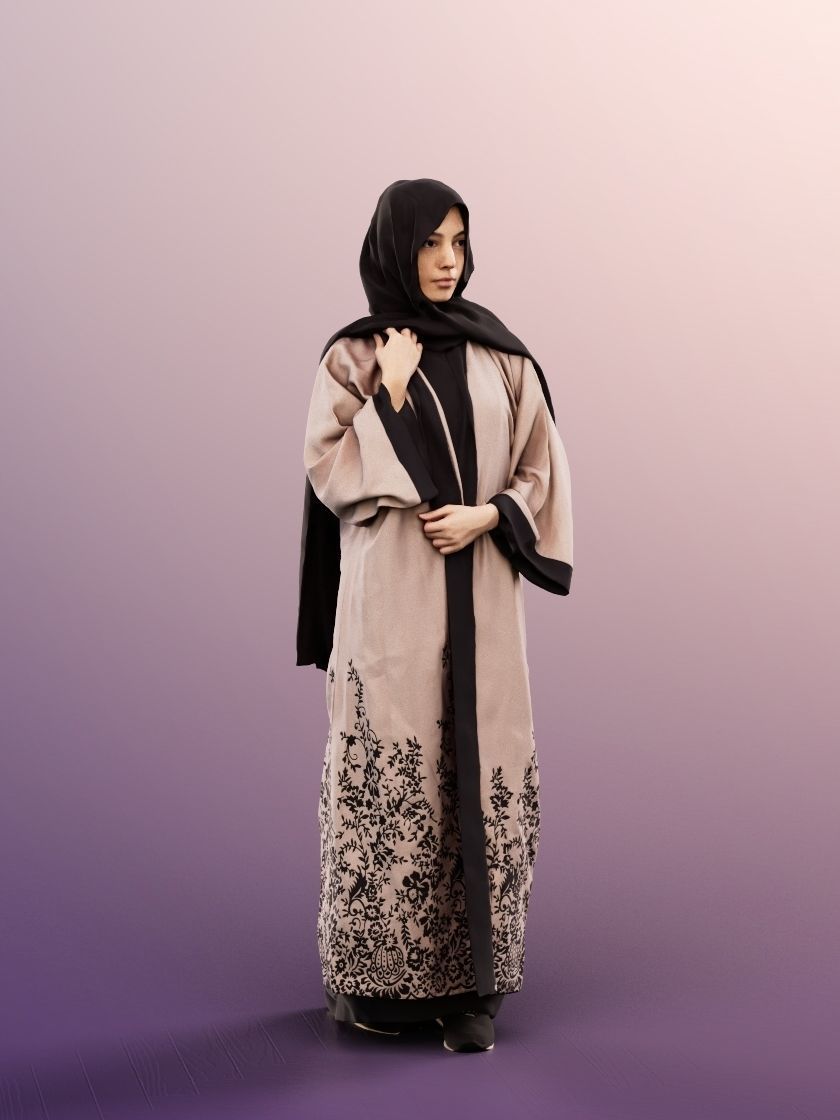 Yade 12935 - Standing Traditional Muslim Woman Low-poly 3D model_2