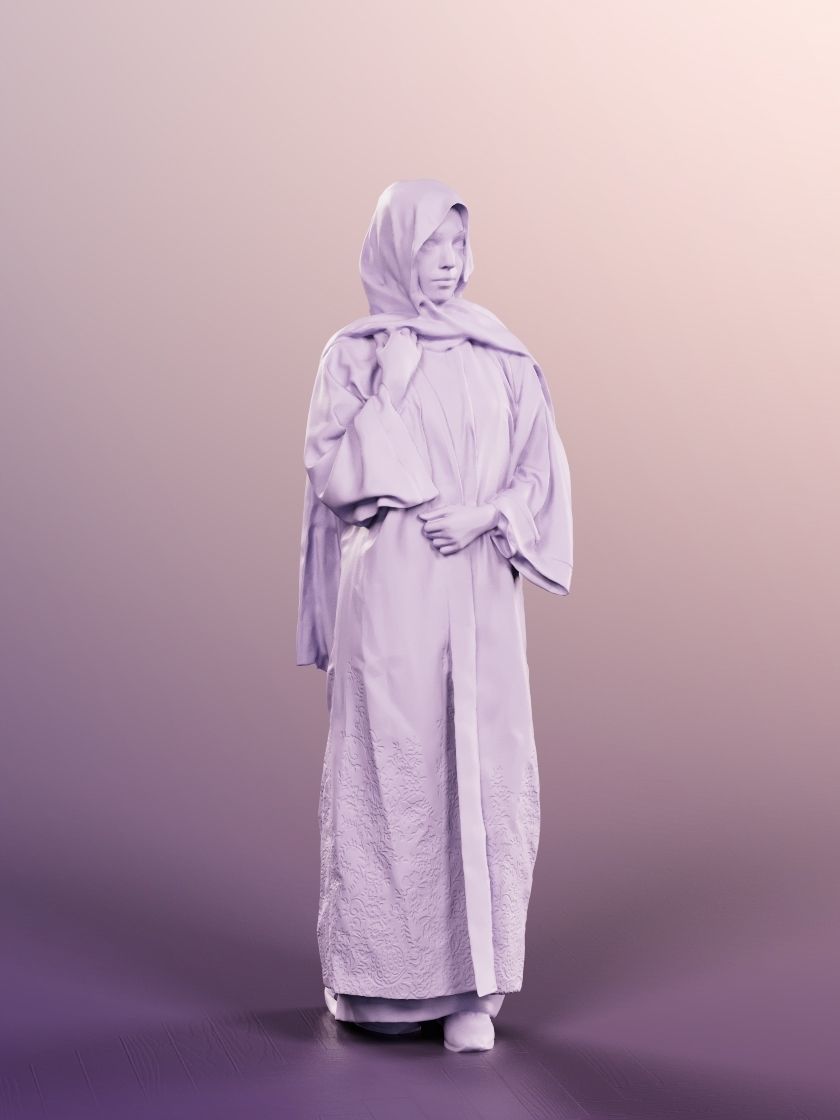 Yade 12935 - Standing Traditional Muslim Woman Low-poly 3D model_4