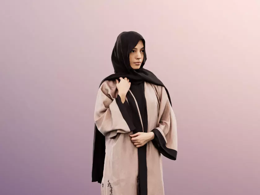 Yade 12935 - Standing Traditional Muslim Woman Low-poly 3D model_0