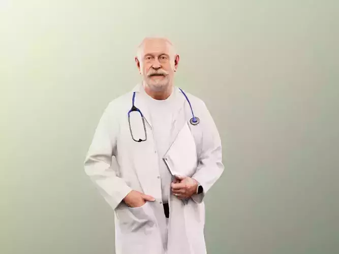 Eddie 12911 - Standing Best Ager Doctor With Documents