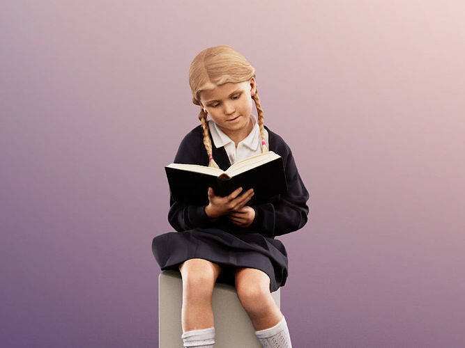 Luciana 12511 - Sitting School Girl Reading Book Low-poly 3D model