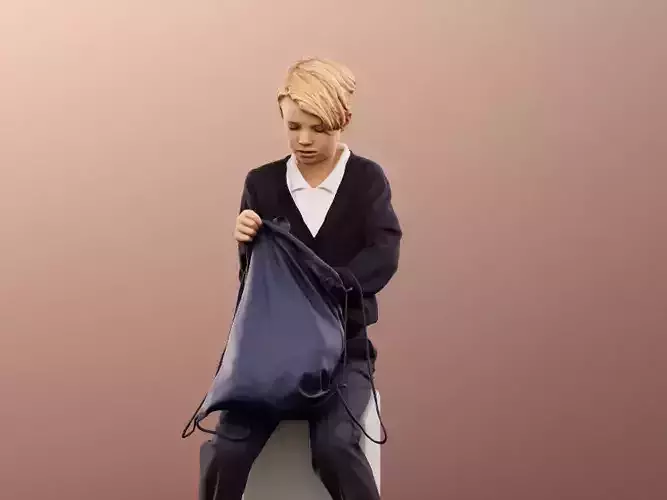 Markus 12496 - Sitting School Boy Searching In Backpack Low-poly 3D model
