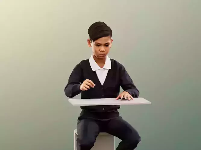 Jordan 12476 - Sitting Asian School Boy Writing