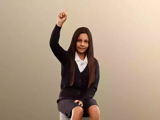 Layla 12411 - Sitting School Girl Rising Hand