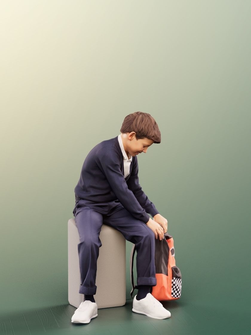 Manuel 12356 - Sitting School Boy With Backpack Low-poly 3D model_3