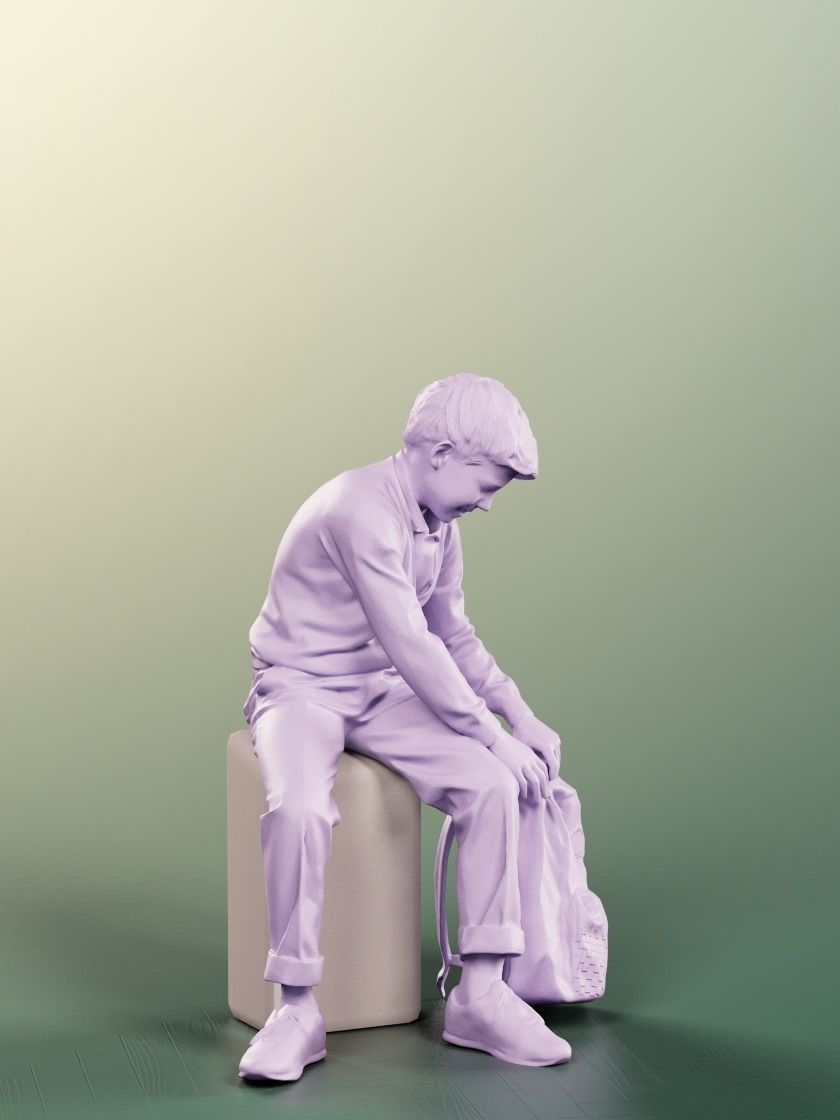 Manuel 12356 - Sitting School Boy With Backpack Low-poly 3D model_5
