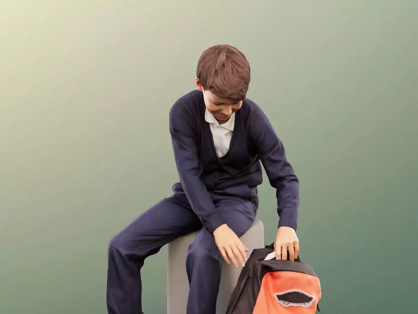 Manuel 12356 - Sitting School Boy With Backpack Low-poly 3D model_0