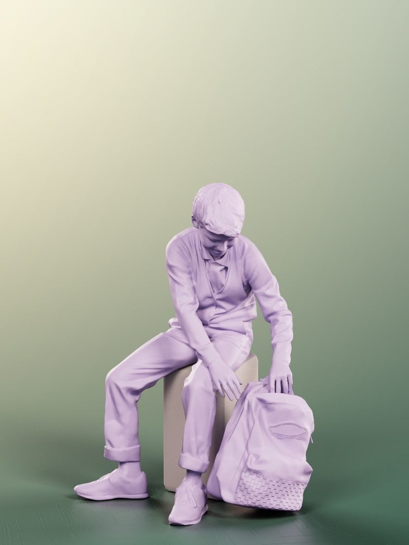Manuel 12356 - Sitting School Boy With Backpack Low-poly 3D model_4