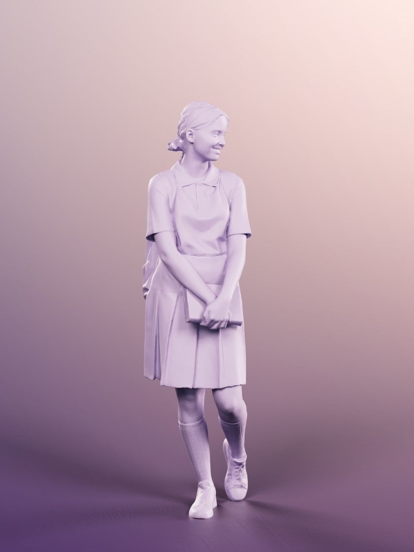 Lea 12121 - Standing School Girl With Book And Backpack Low-poly 3D model_5