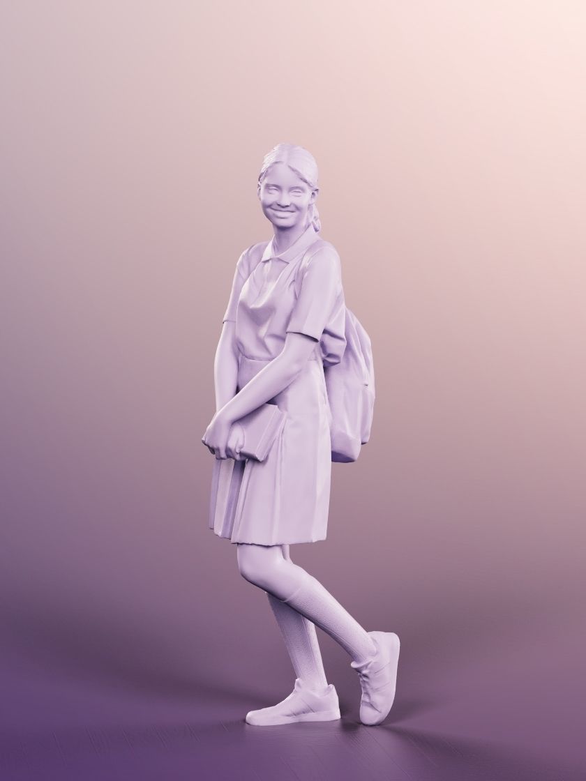 Lea 12121 - Standing School Girl With Book And Backpack Low-poly 3D model_4