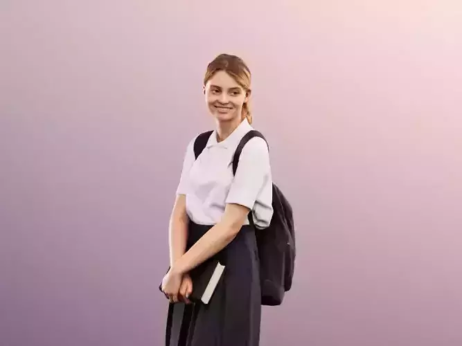 Lea 12121 - Standing School Girl With Book And Backpack Low-poly 3D model