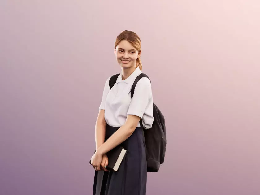 Lea 12121 - Standing School Girl With Book And Backpack Low-poly 3D model_0