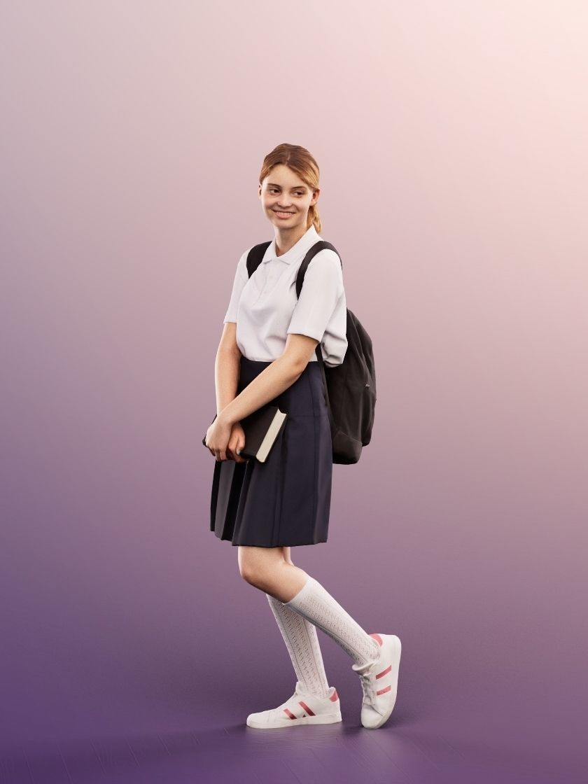 Lea 12121 - Standing School Girl With Book And Backpack Low-poly 3D model_2
