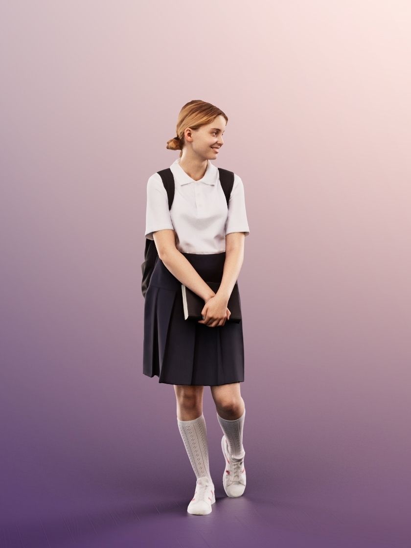 Lea 12121 - Standing School Girl With Book And Backpack Low-poly 3D model_3
