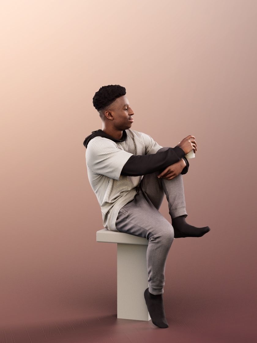 Kendal 12078 - Sitting Casual Black Man With Cup Low-poly 3D model_3