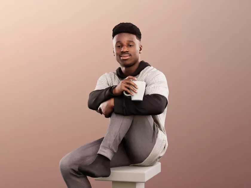 Kendal 12078 - Sitting Casual Black Man With Cup Low-poly 3D model_0