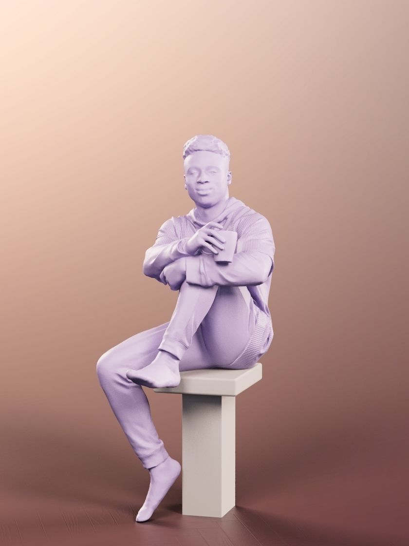 Kendal 12078 - Sitting Casual Black Man With Cup Low-poly 3D model_4