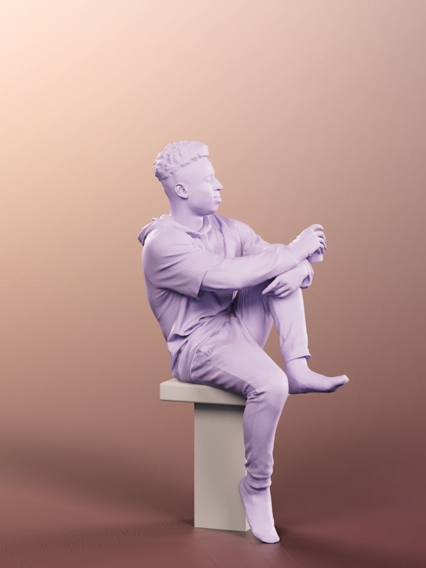 Kendal 12078 - Sitting Casual Black Man With Cup Low-poly 3D model_5