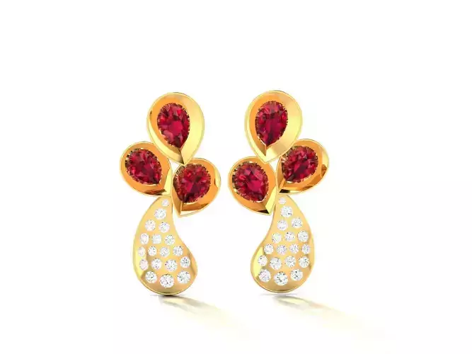 Women Pear Stone Earrings 3dm STL FBX OBJ Render Details