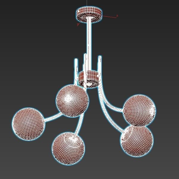 vexity-2783-5p gold chandelier with four glass globes 3D model_2