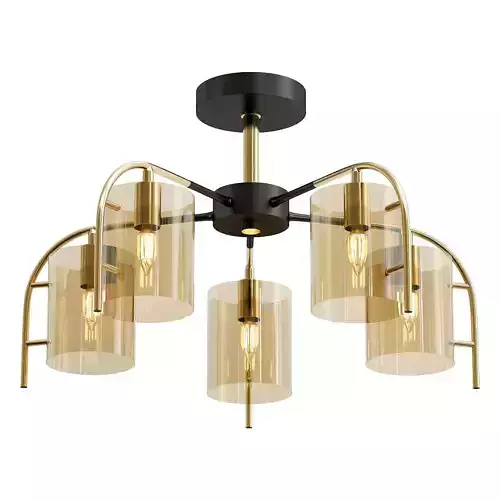 escada-671-5p five light brass ceiling fixture with clear glass shades