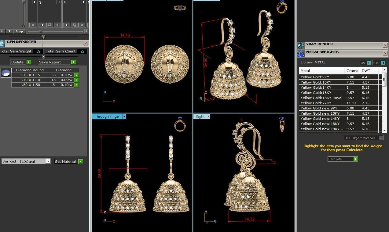 Women Earrings 3dm STL FBX OBJ Render Details 3D print model_1