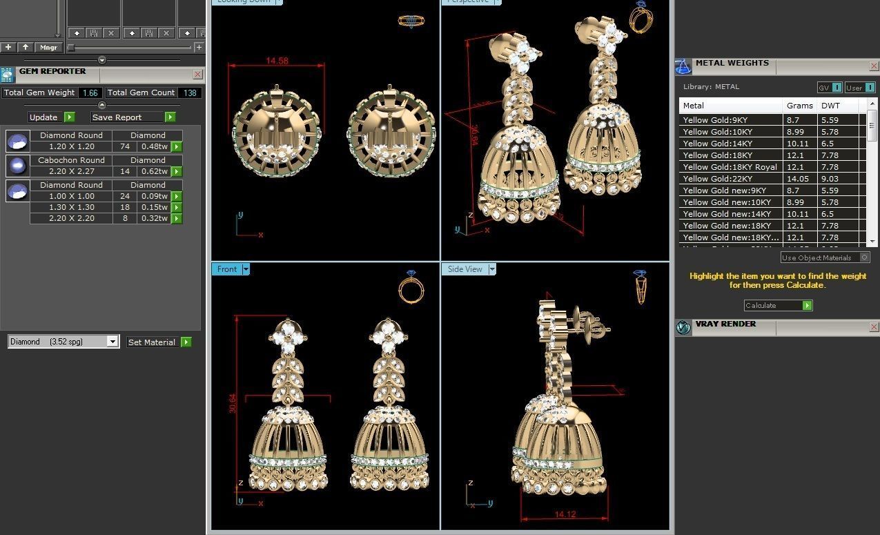 Women Earrings 3dm STL FBX OBJ Render Details 3D print model_1